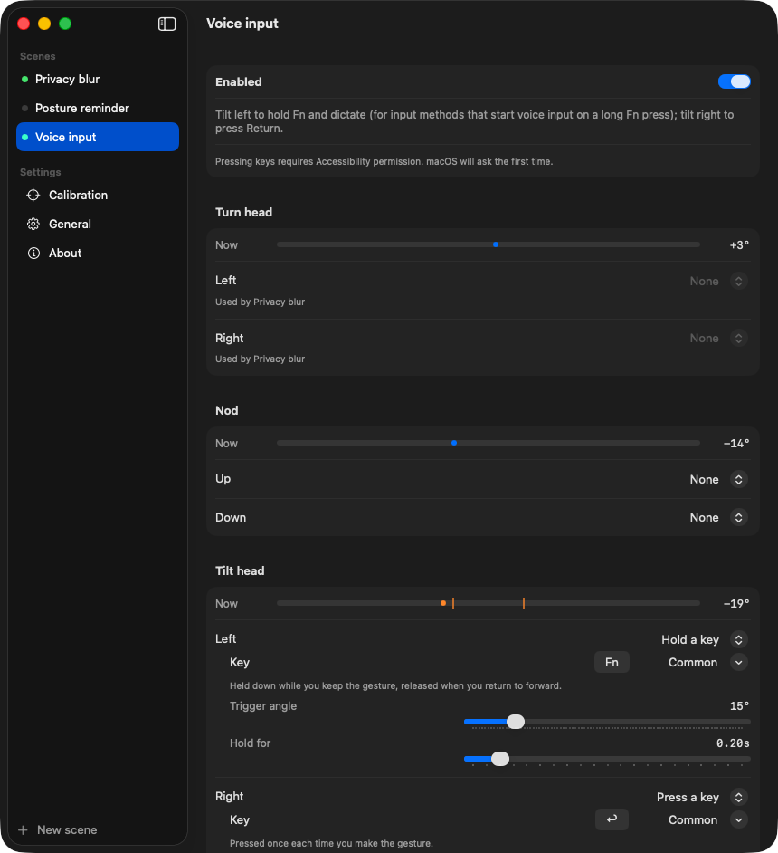 HeadOrbit settings window
